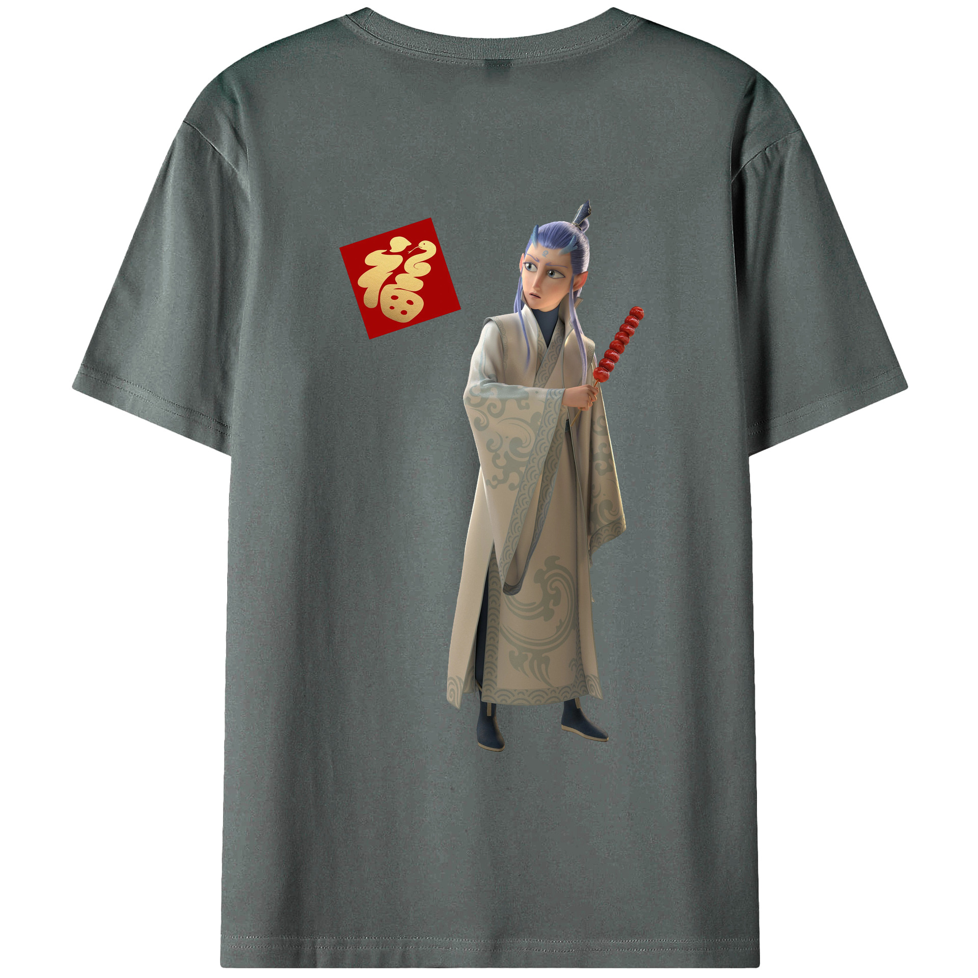 （画像用） Ne Zha 2 ナタ 魔童の大暴れ 綿100％ メンズ半袖Tシャツ（バックプリント） 通気性